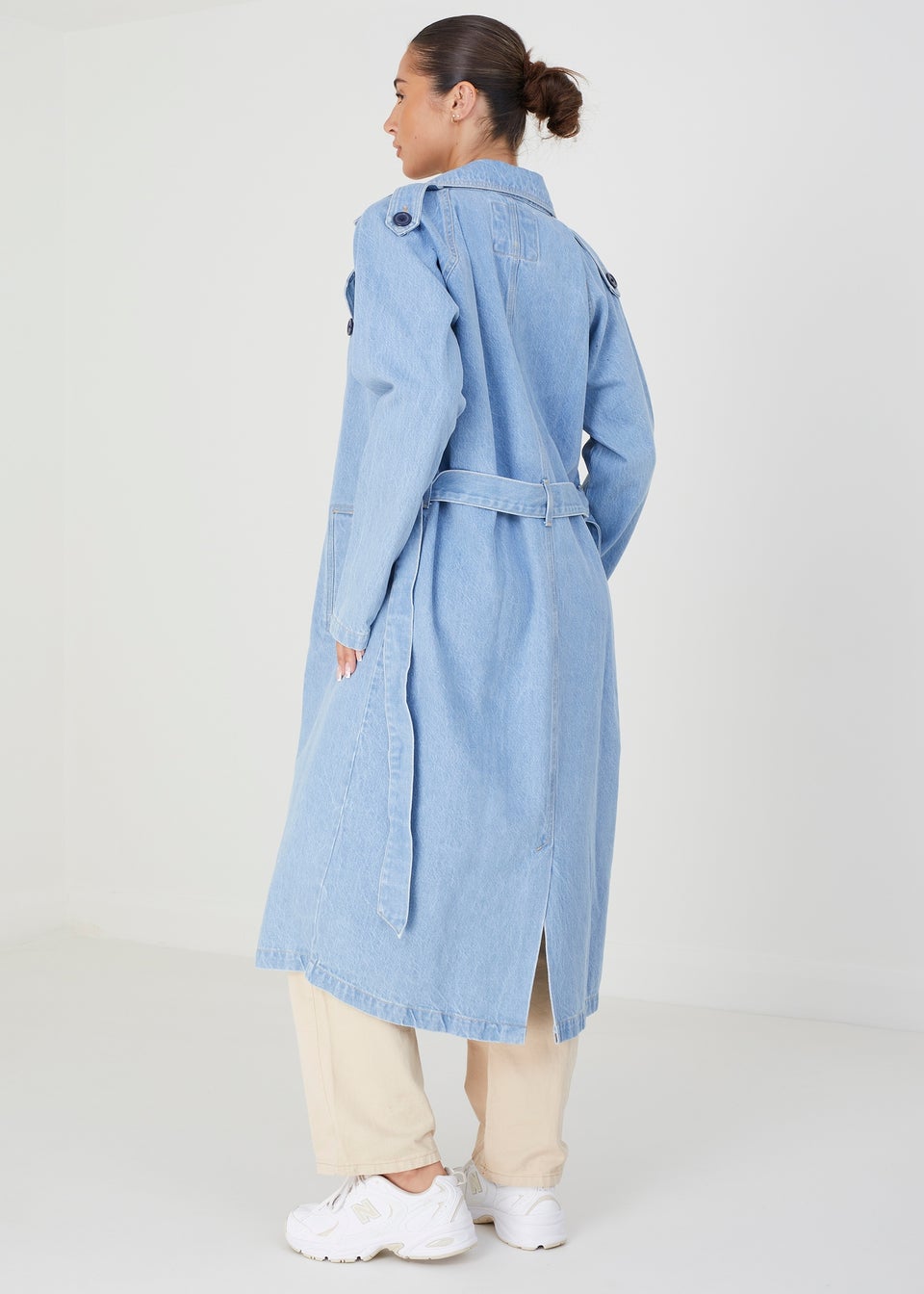 Brave Soul Off White Double-Breasted Longline Trench Coat with Raglan Sleeves