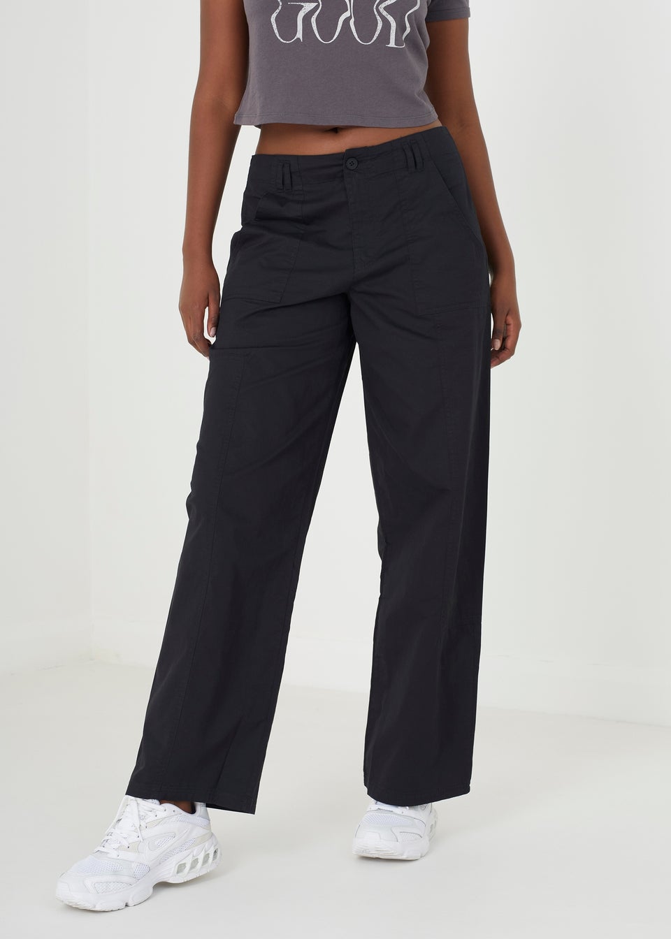 Brave Soul Black Eloise Straight Fit Utility Cargo Trousers