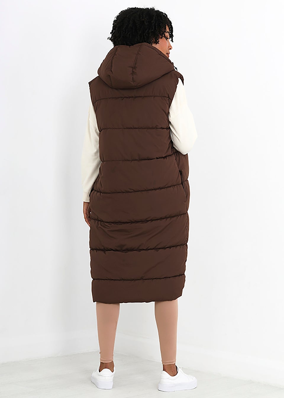 Brave Soul Chocolate Denmark Longline Gilet With Fixed Hood