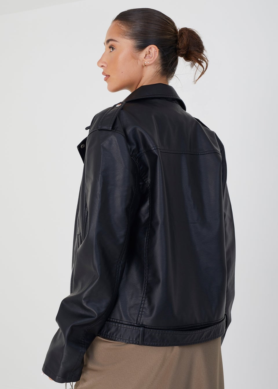 Brave Soul Black Coney Faux Leather PU Oversized Jacket