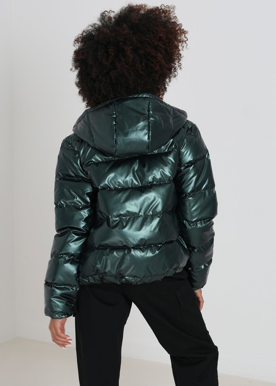 Brave Soul Dark Green Encanto Metallic Padded Puffer Jacket