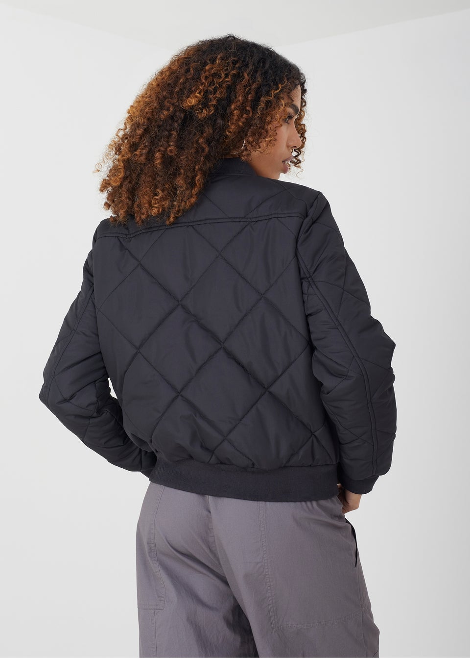 Brave Soul Black Diamond Quilted Bomber Jacket