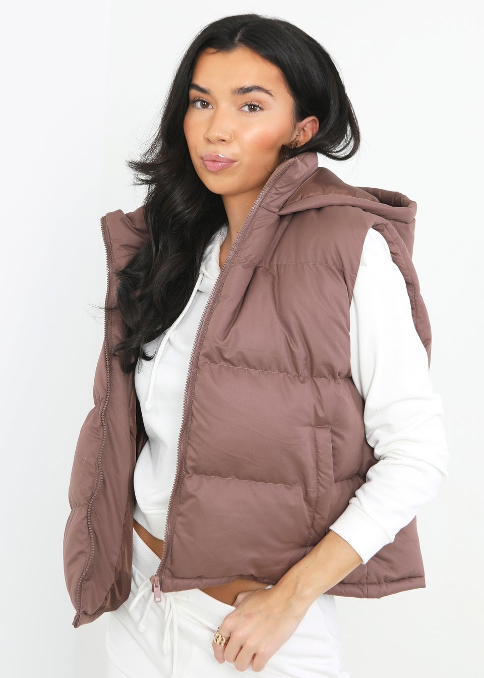 Brave Soul Brown Mila Cropped Hooded Padded Gilet