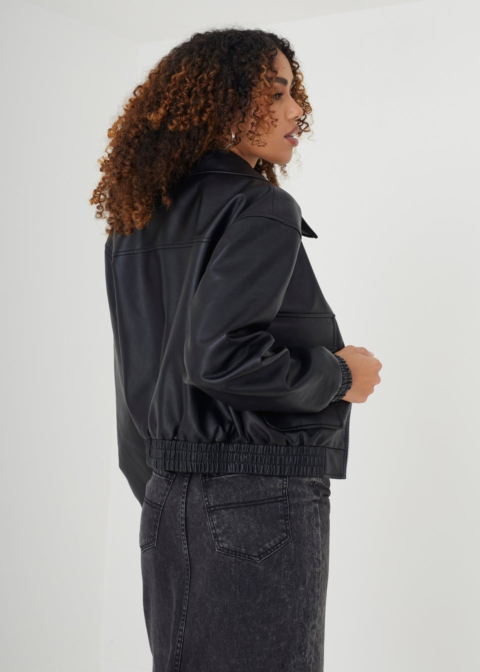 Brave Soul Black Lutana Faux Leather Zip Through Bomber Jacket