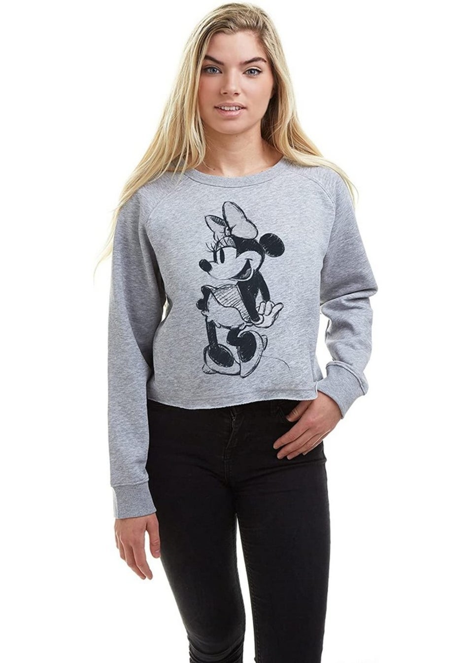 Disney Grey Minnie Mouse Sketch Crop Sweatshirt