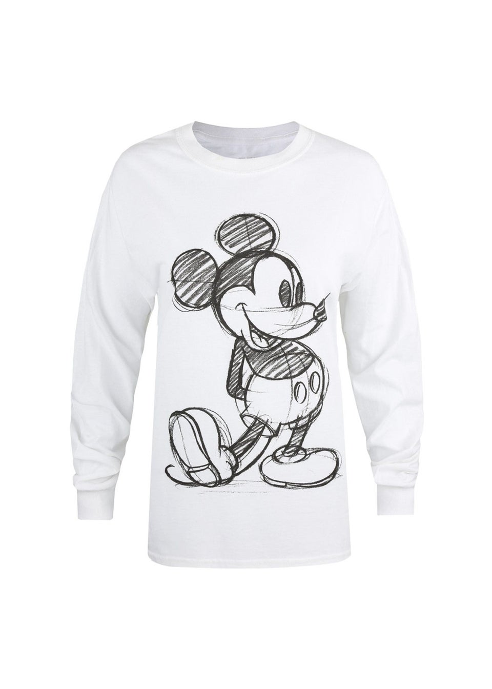 Disney White Mickey Mouse Sketch Long-Sleeved T-Shirt
