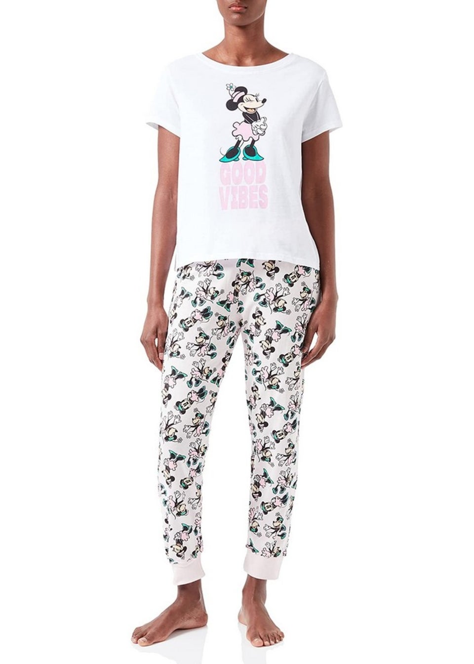 Disney White/Pink Good Vibes Minnie Mouse Long Pyjama Set