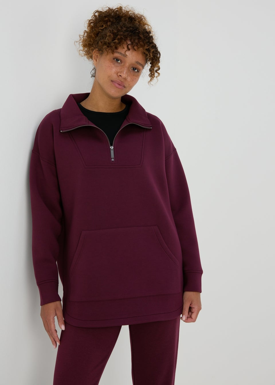 Souluxe Burgundy Scuba Half Zip Top