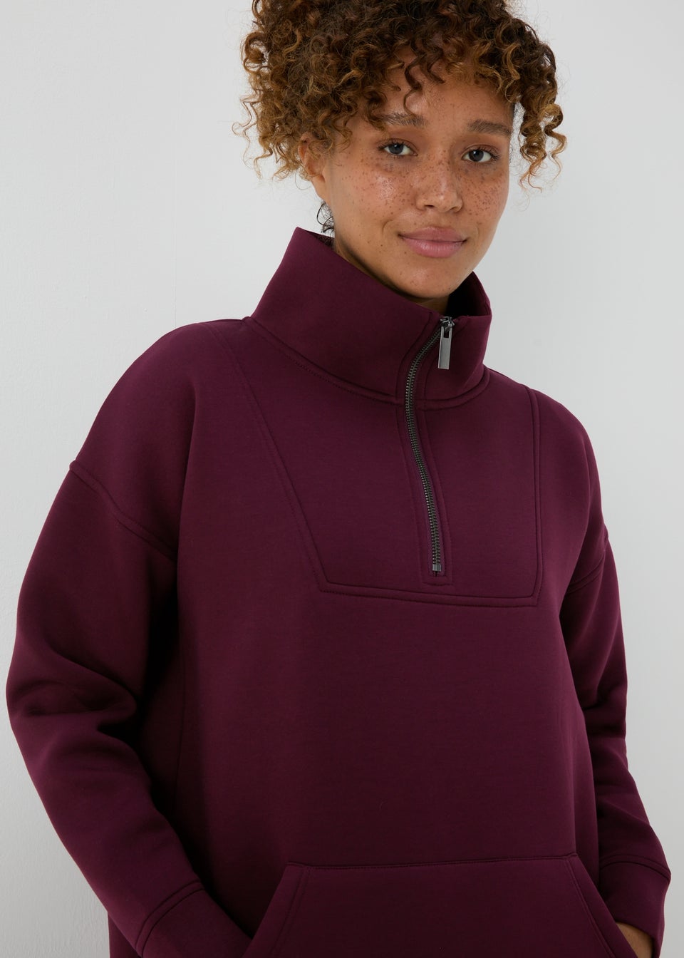 Souluxe Burgundy Scuba Half Zip Top Matalan