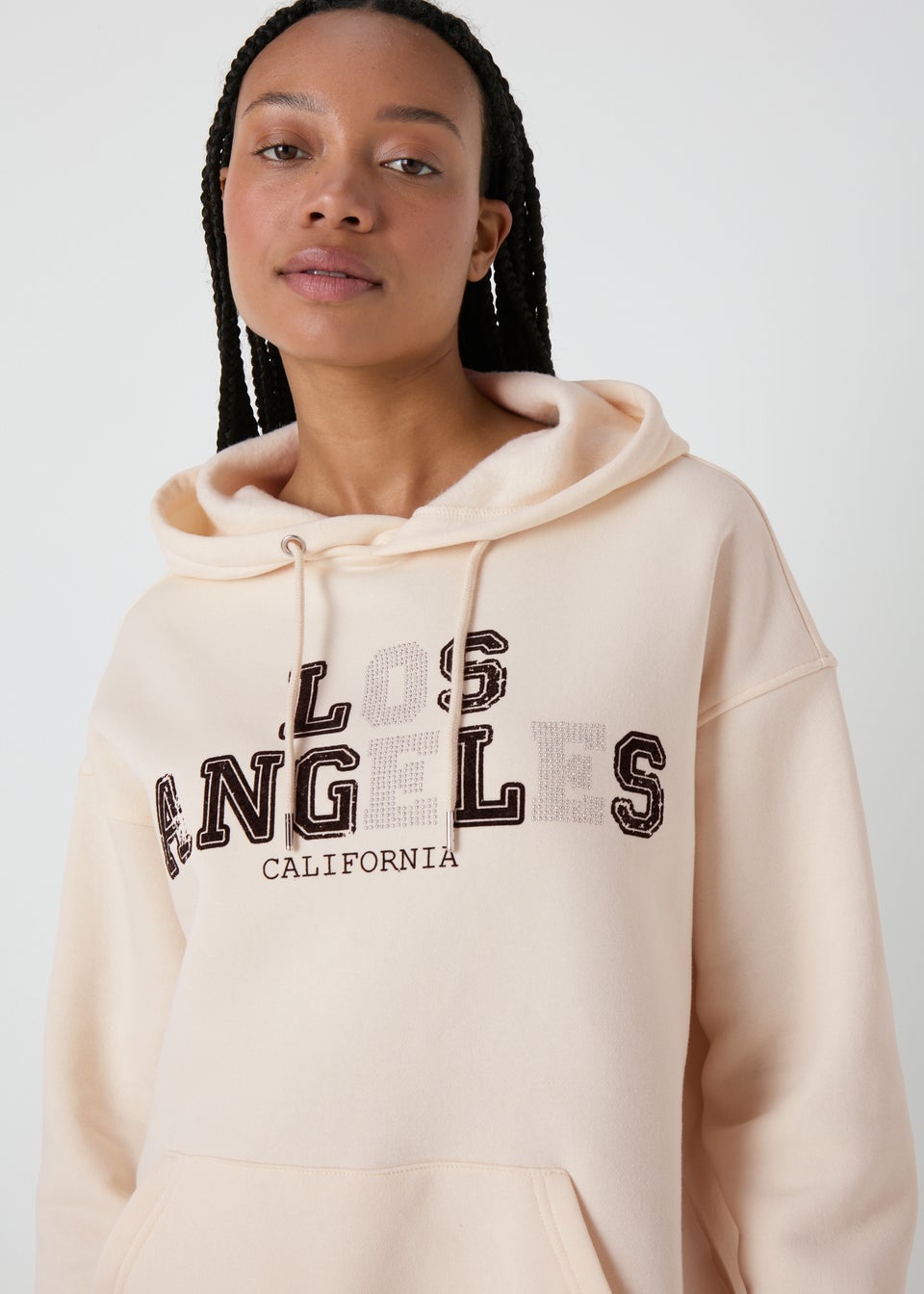 Cream Sequin LA Hoodie Matalan