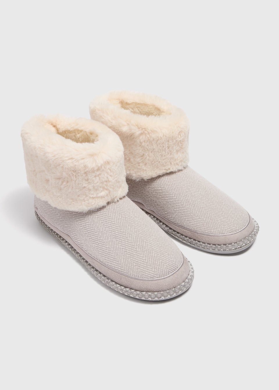 Grey Herringbone Boot Slippers