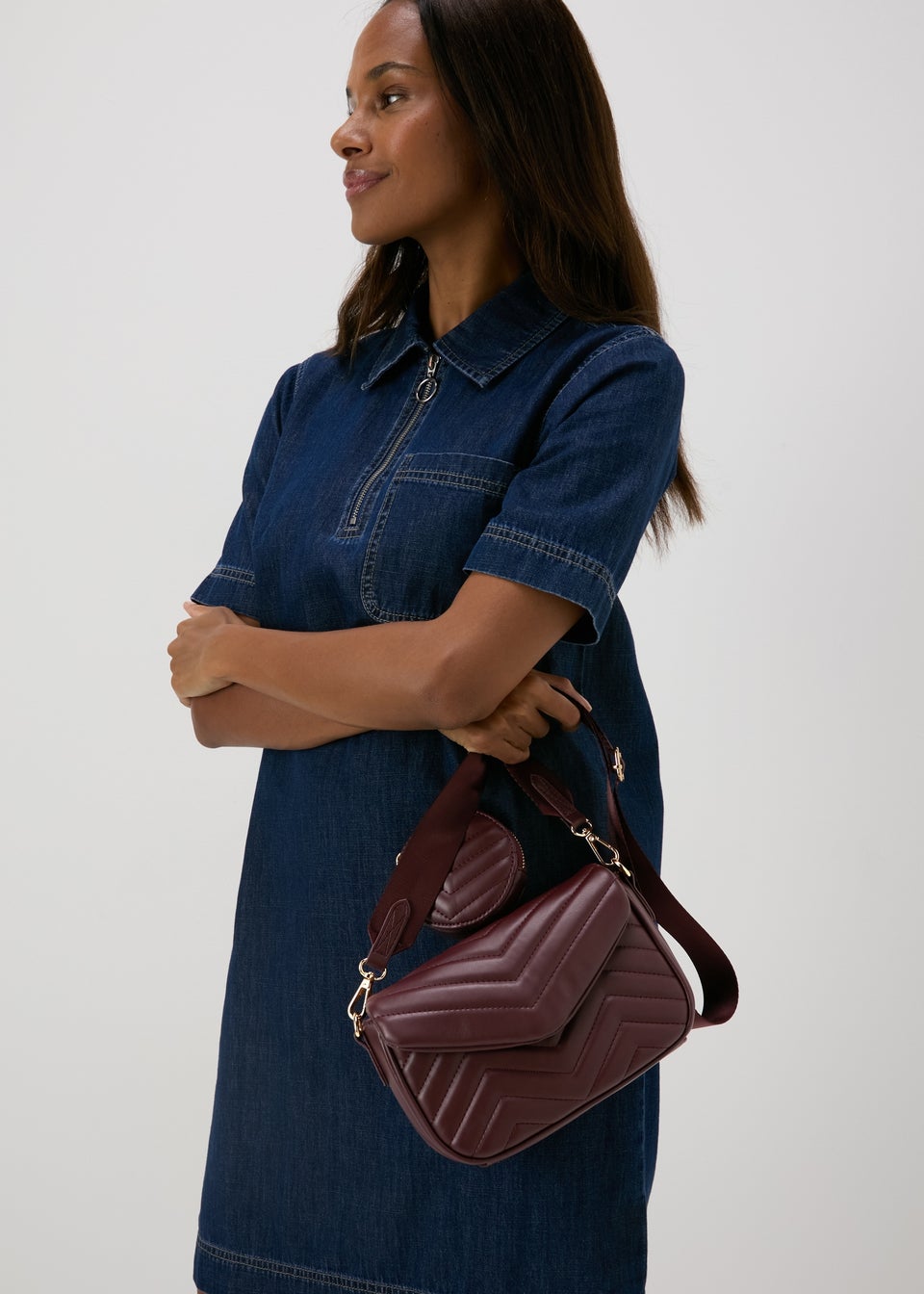 Burgundy Quilted Camera Bag Matalan