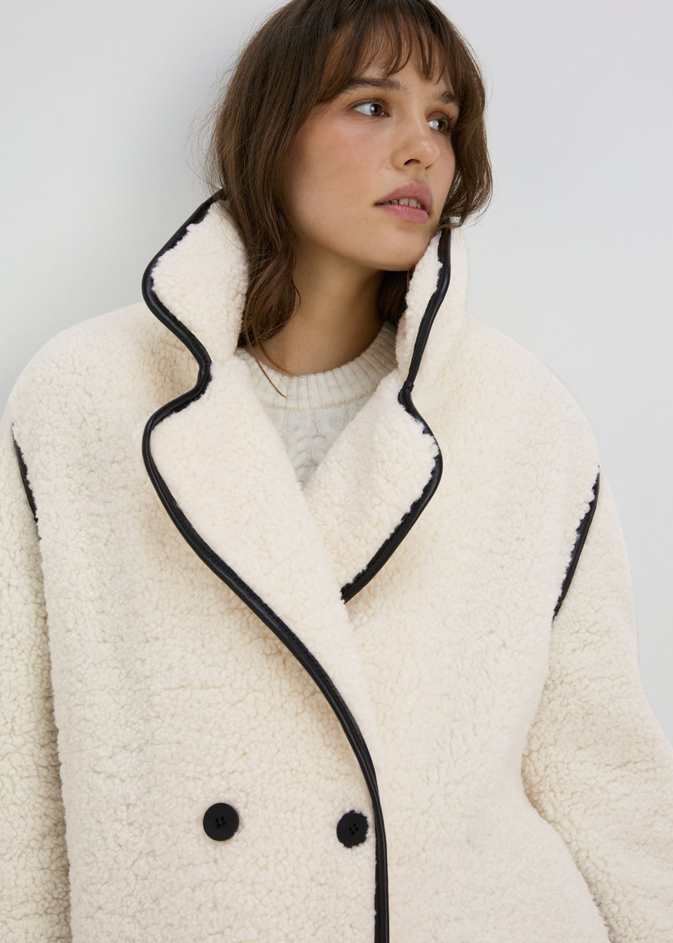 Cream Oversized Borg Tailored Coat Matalan