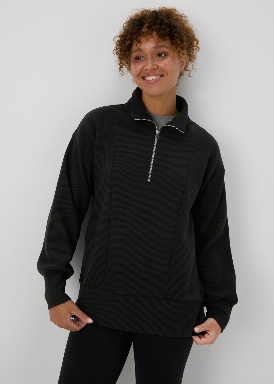 Souluxe Black Ribbed Half Zip Jumper Matalan
