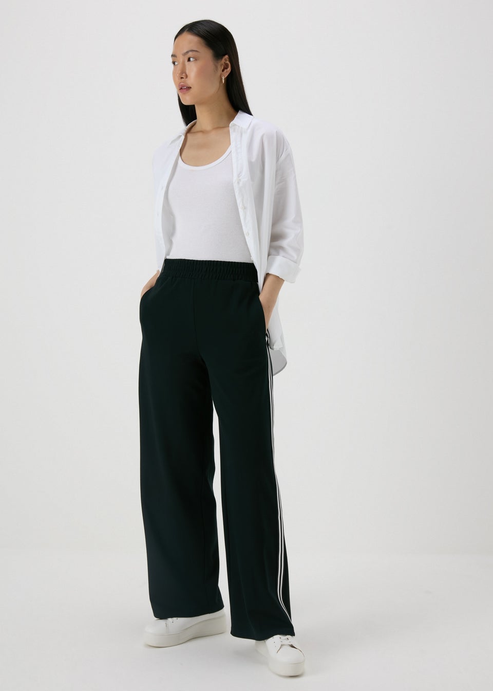 Black Side Stripe Wide Leg Trousers