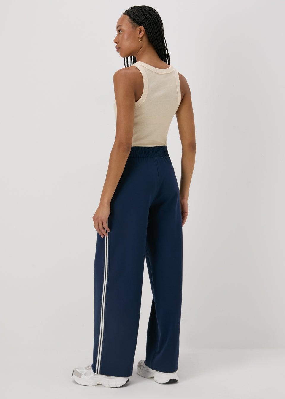Navy Side Stripe Wide Leg Trousers