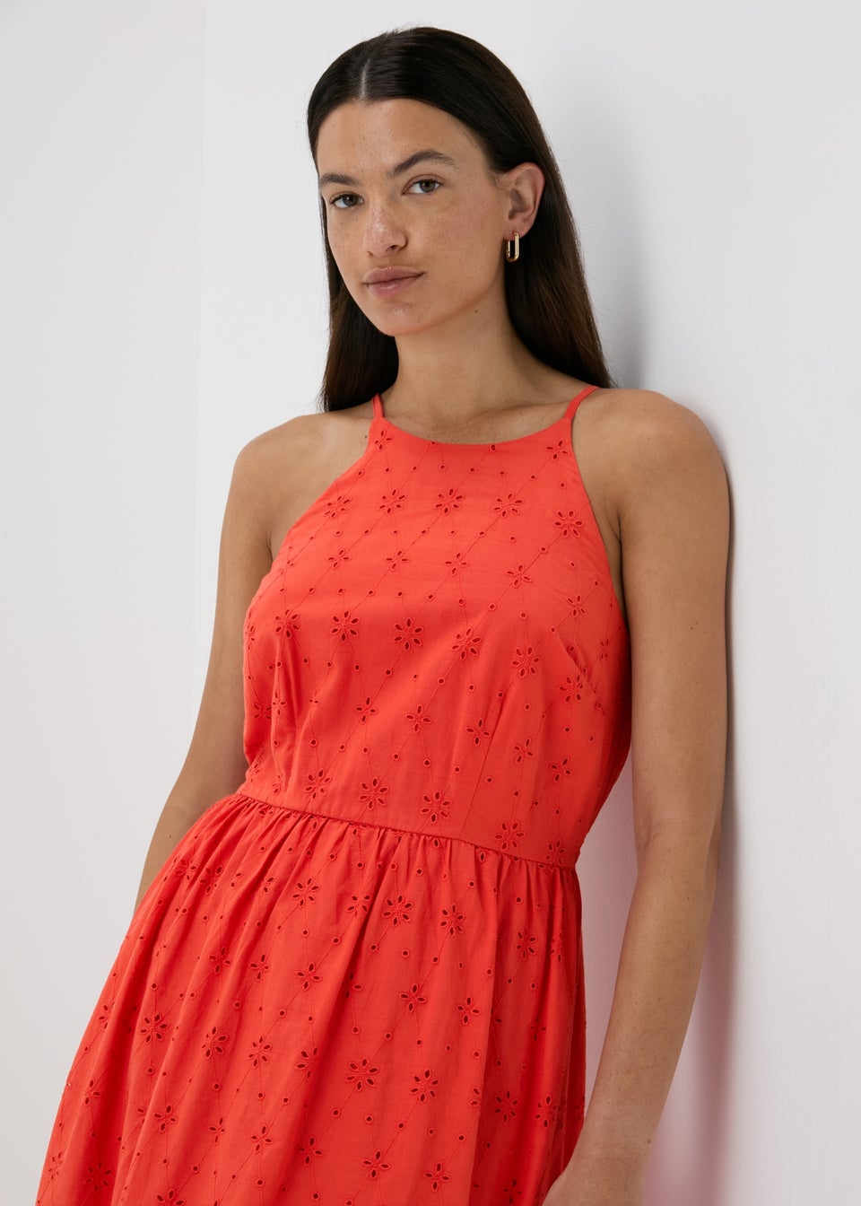 Red Racer Broderie Midi Dress