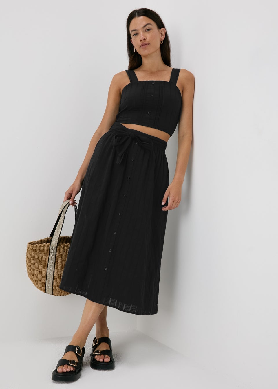 Black Square Neck Dobby Top