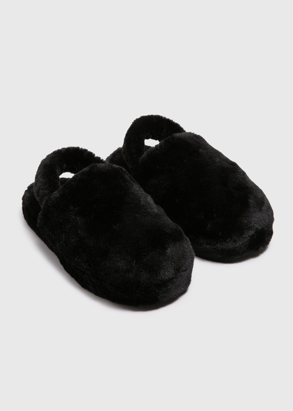 Black Fur Sling Back Mule Slippers Matalan