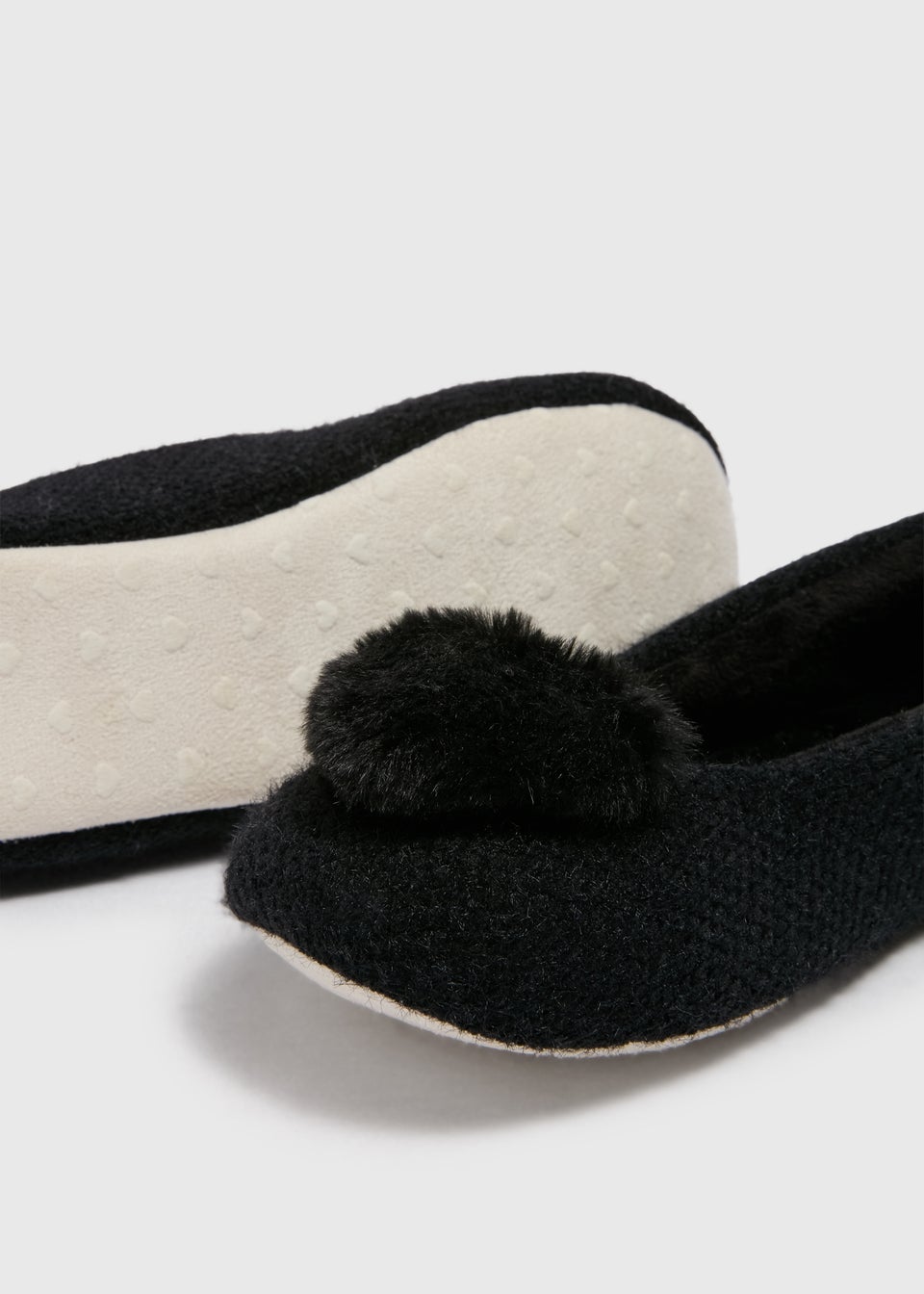 Black Heart Pom Ballet Slippers