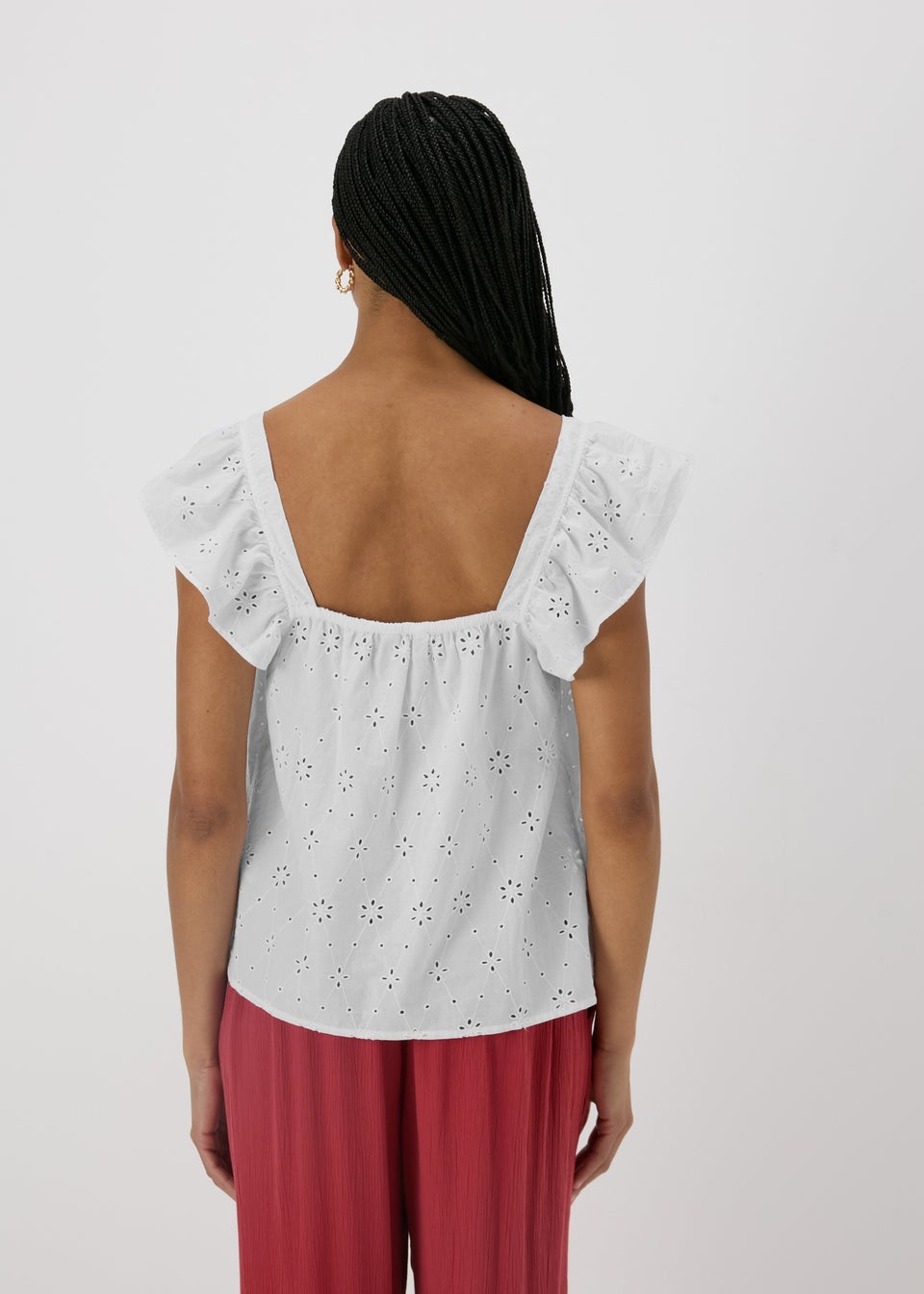 White Frilled Broderie Cami Top