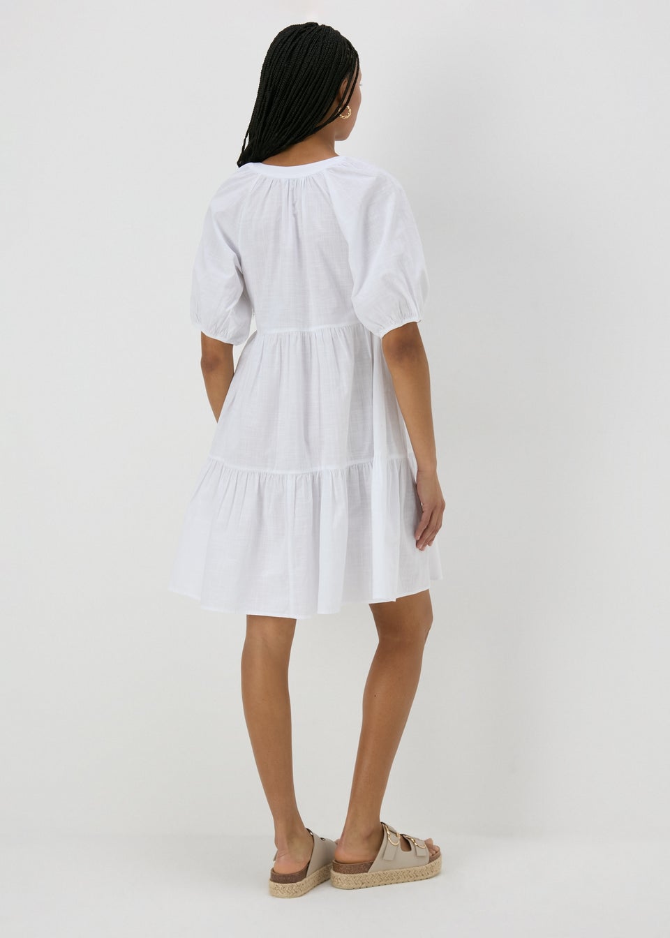 White Tiered Smock Mini Dress
