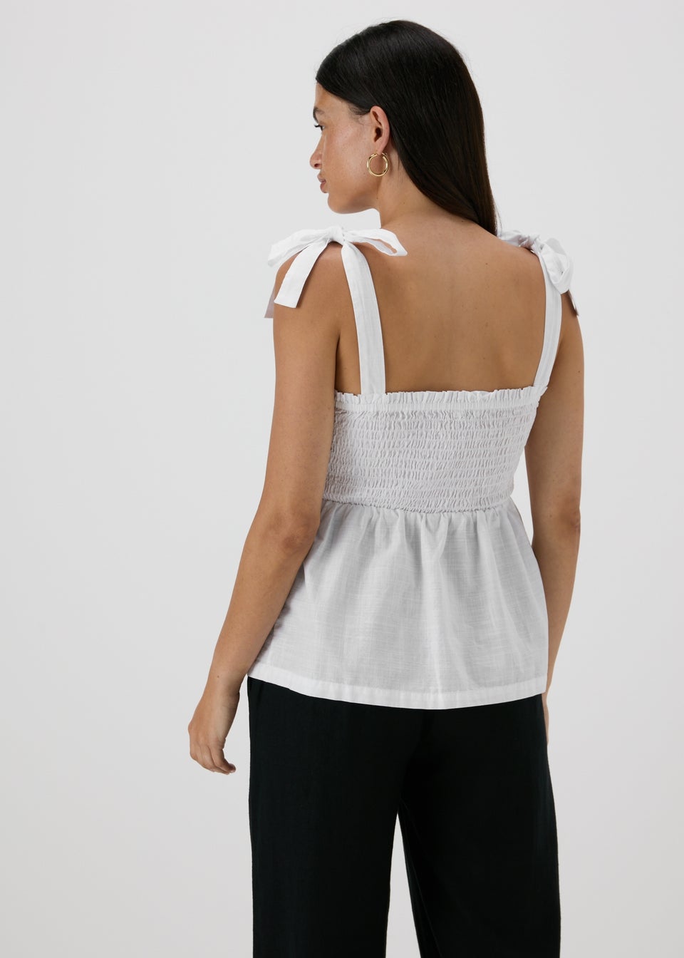 White Shirred Peplum Blouse