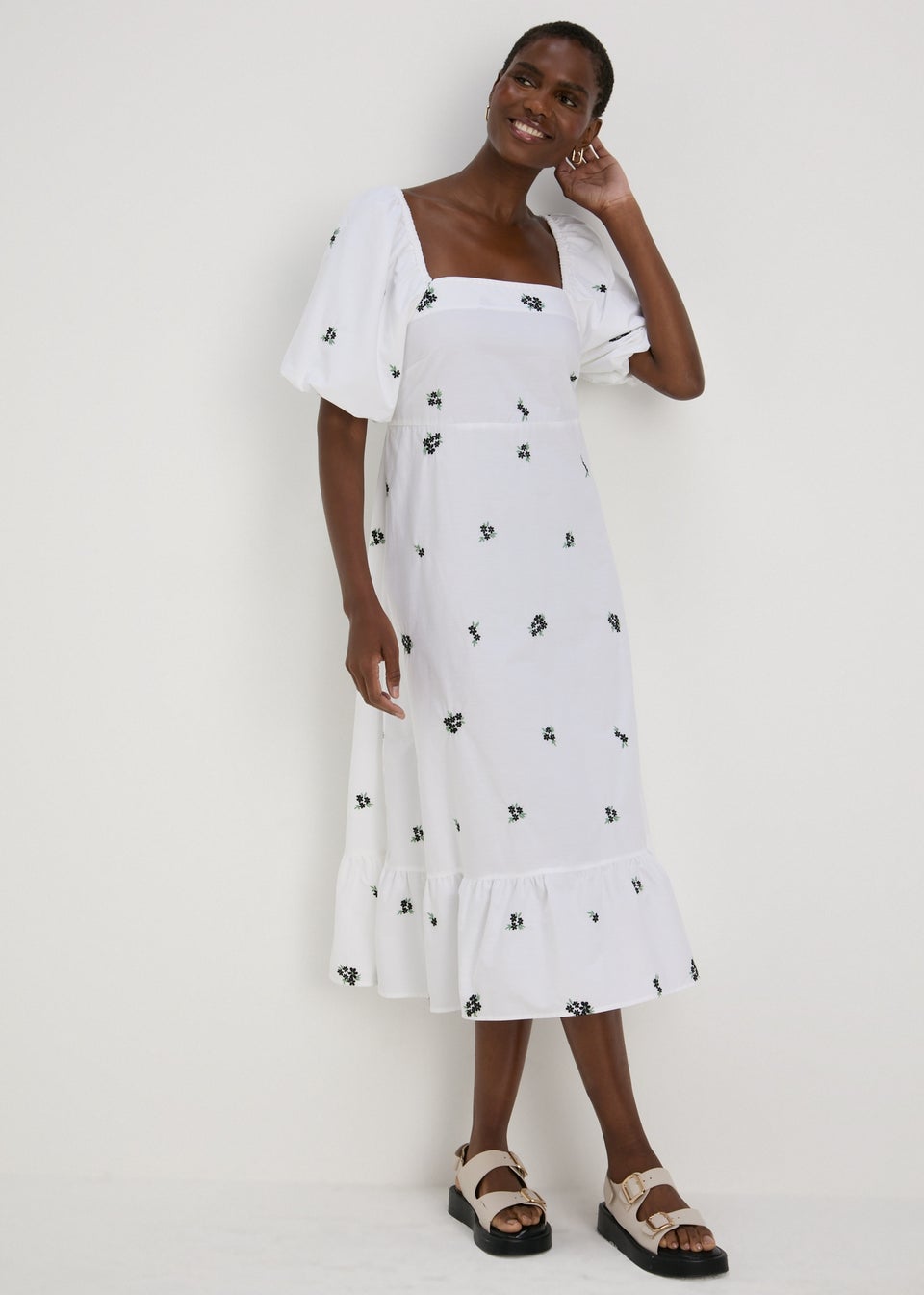 White Floral Tie Back Midi Dress. Matalan