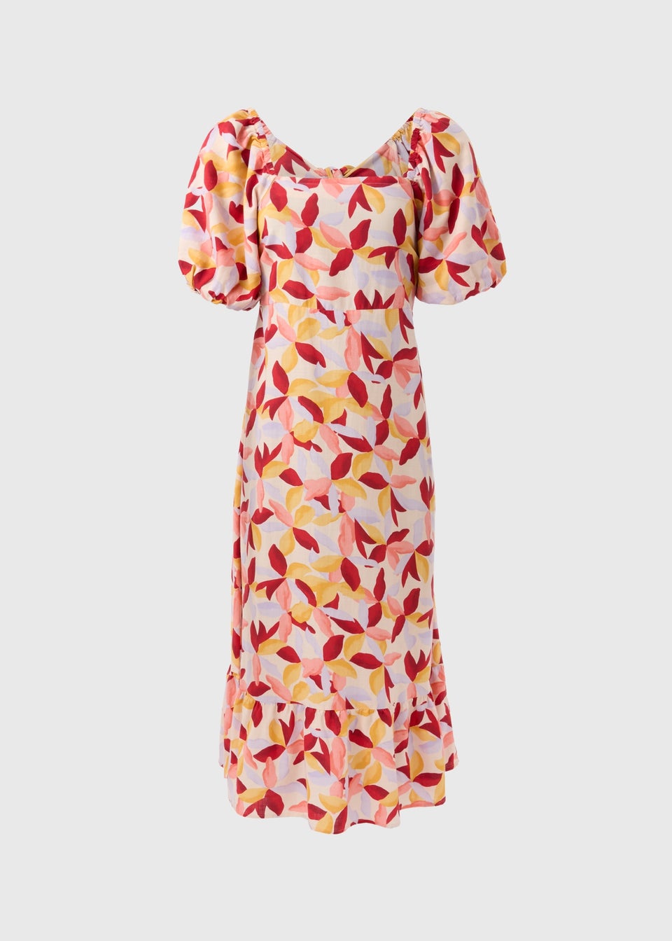 Multicolour Leaf Print Puff Sleeve Midi Dress - Matalan