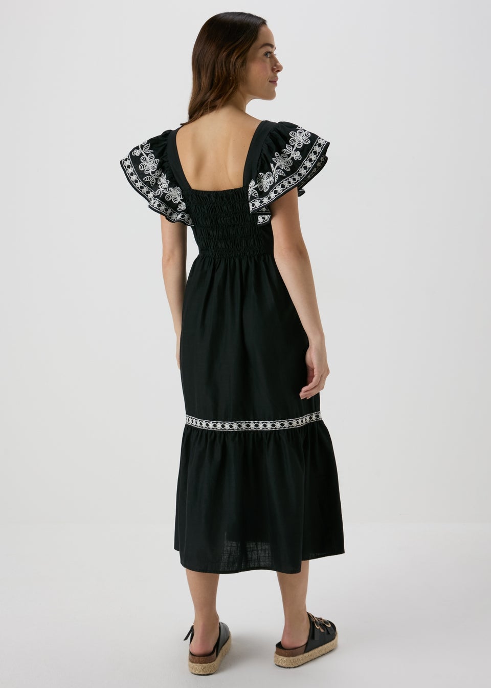 Black Embroidered Trim Dress