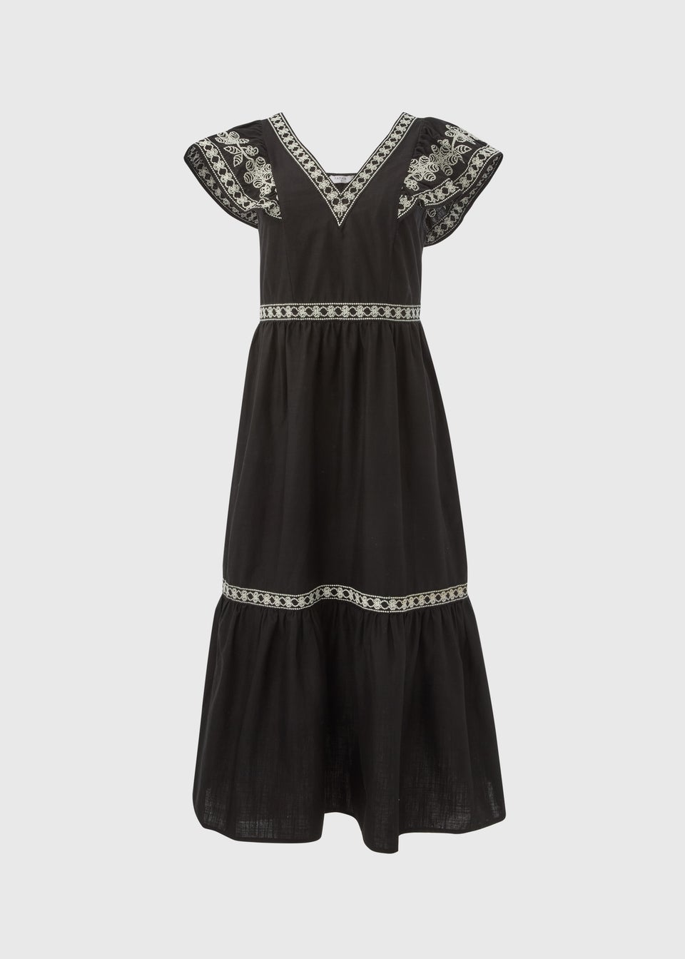 Black Embroidered Trim Dress