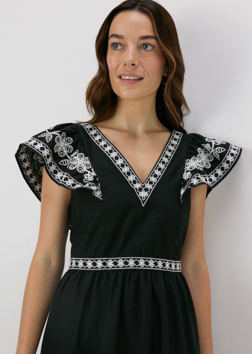 Black embroidered dress outlet