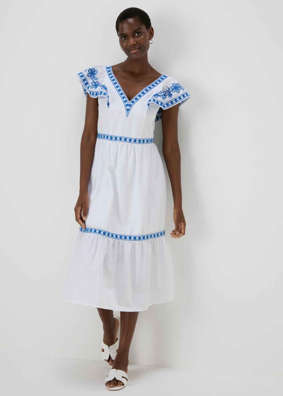 White Embroidered Trim Midi Dress Matalan