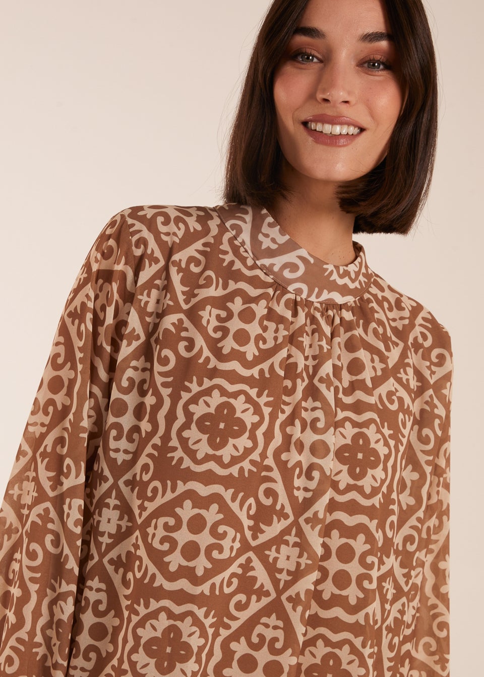 Blue Vanilla Cream High Neck Baroque Blouse
