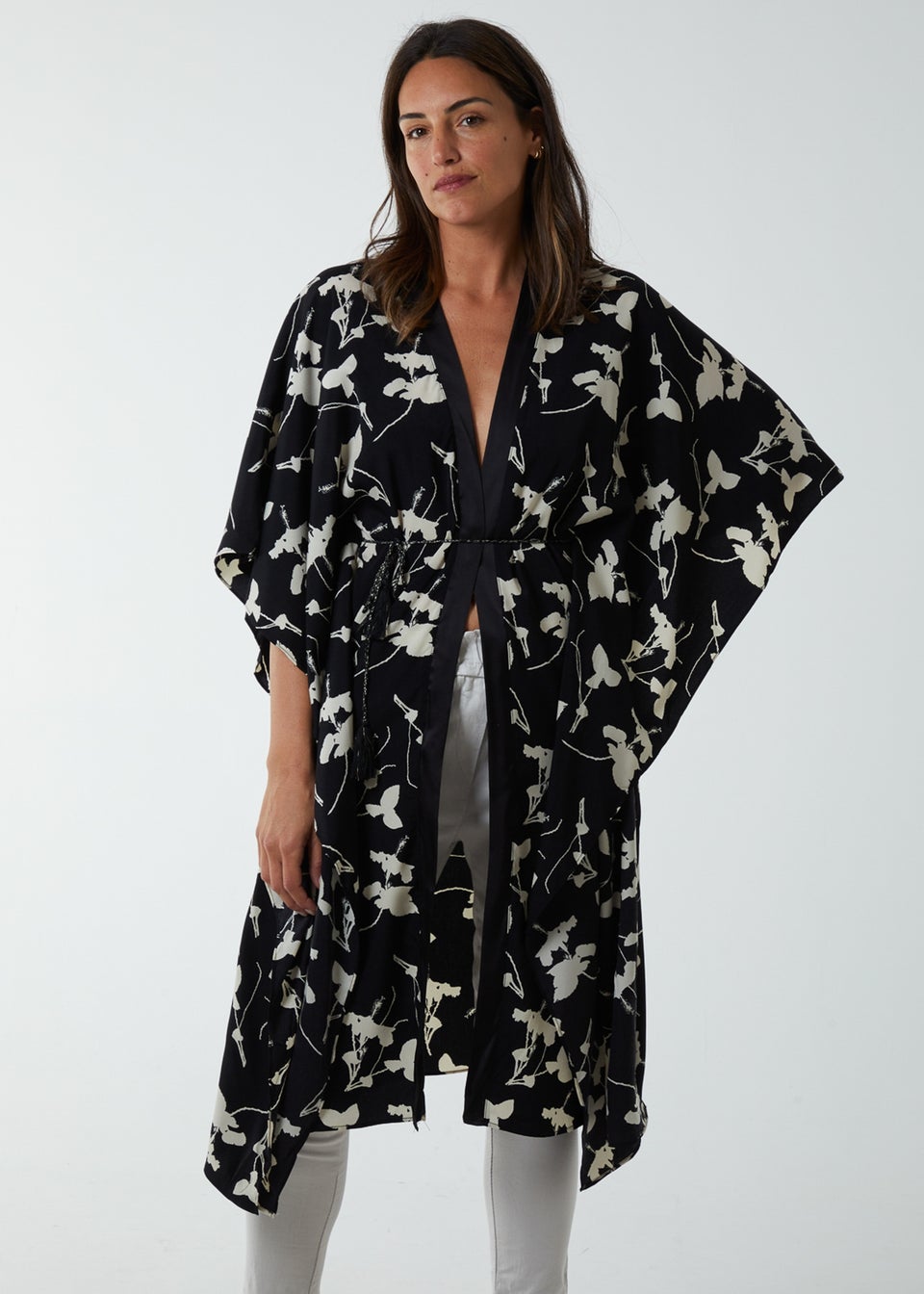 Blue Vanilla Black Kimono Midi With Satin Bands