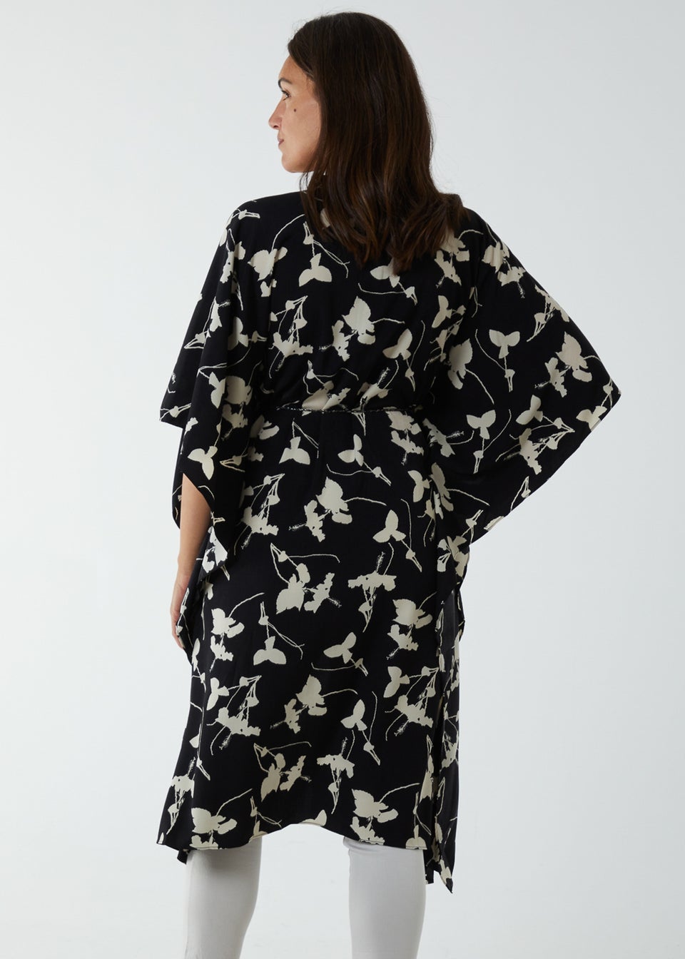Blue Vanilla Black Kimono Midi With Satin Bands