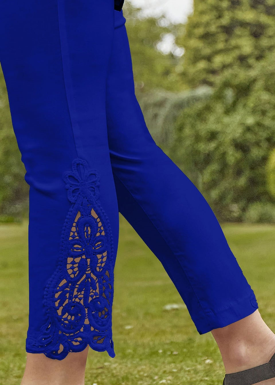 Roman Royal Blue Lace Insert Crop Stretch Trousers