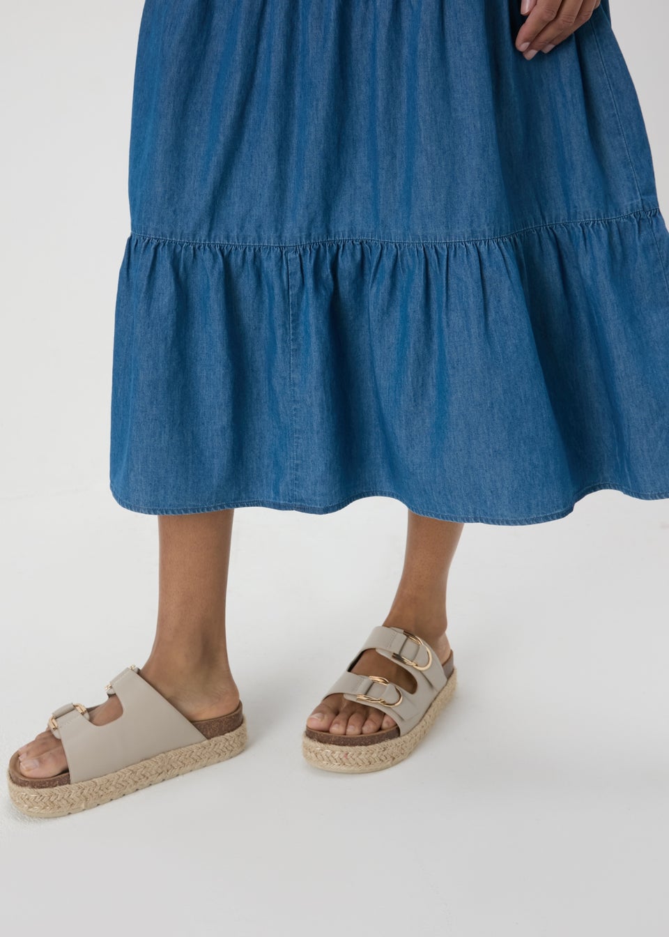 Denim Tiered Maxi Skirt