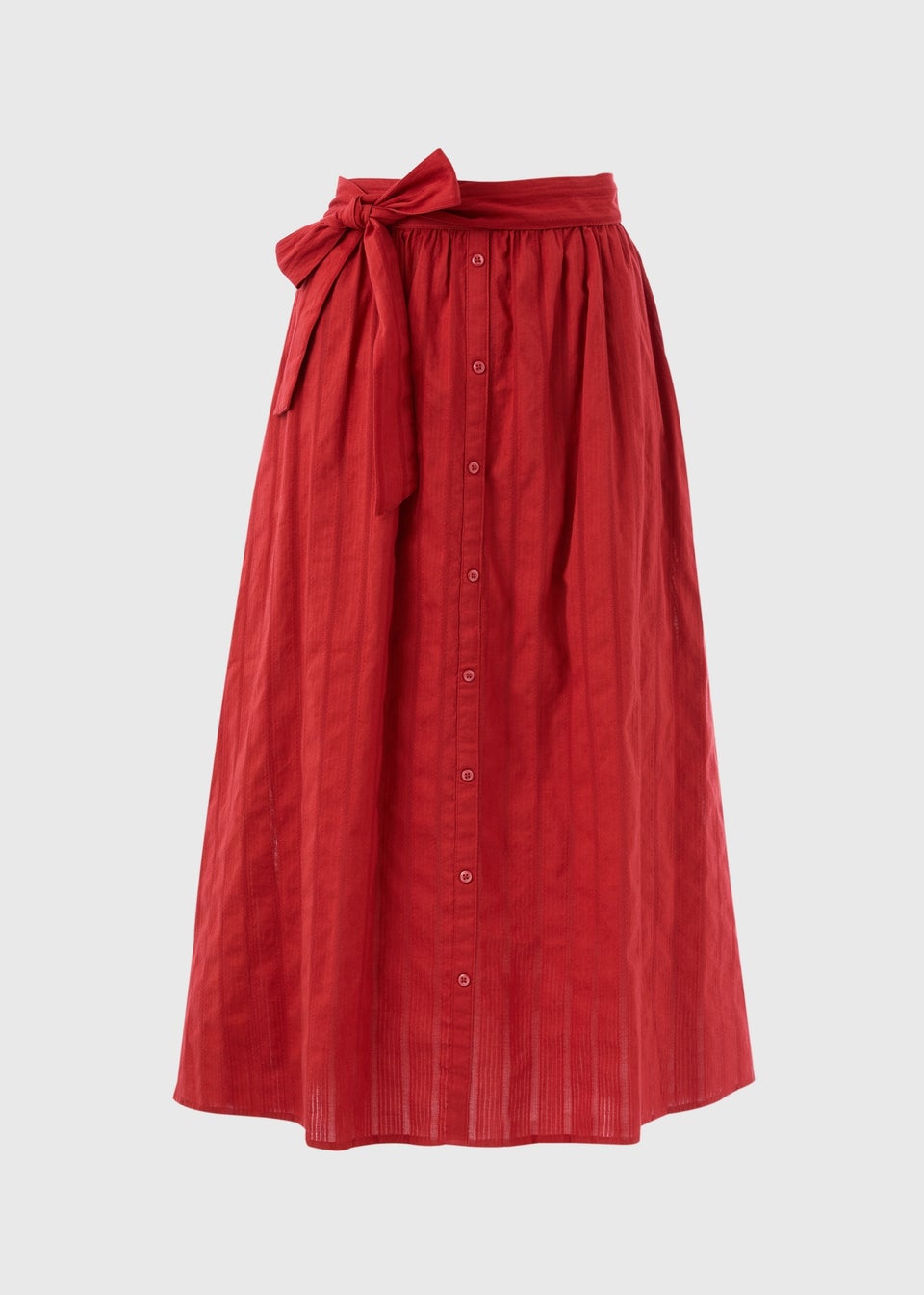 Red Button Front Dobby Midi Skirt