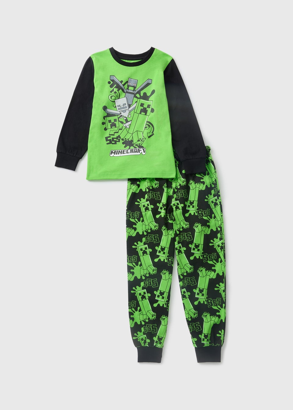 Minecraft Kids Green Top Bottoms Pyjama Set 4 13yrs Matalan