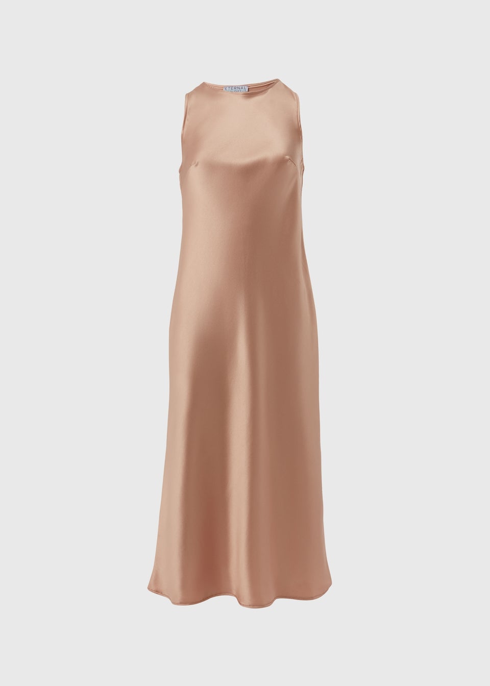Champagne Bias Cut Satin Slip On Pencil Dress