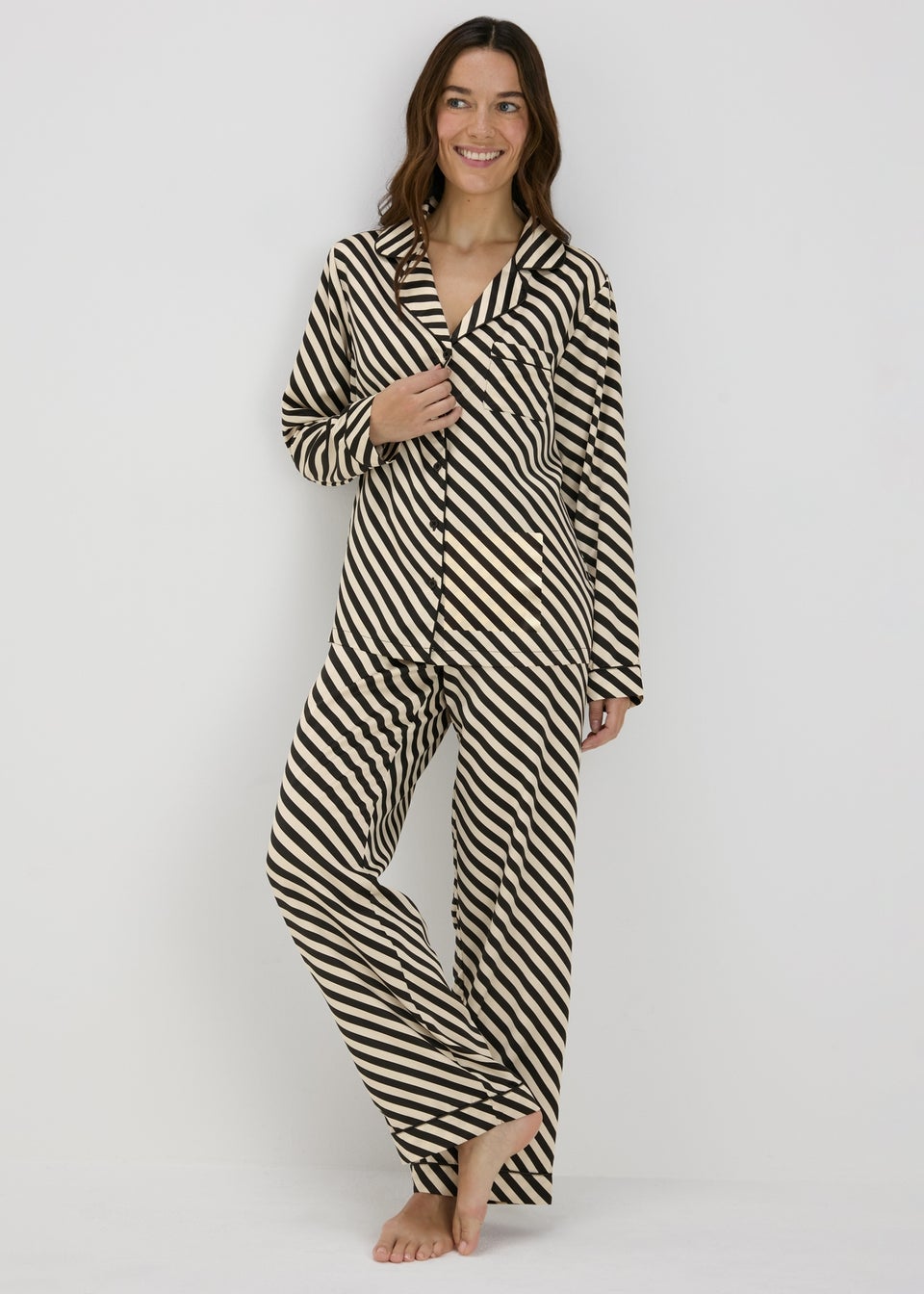 Monochrome Stripe Satin Pyjama Set Matalan