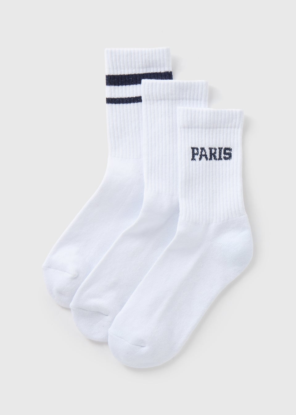 3 Pack White Paris Sports Socks