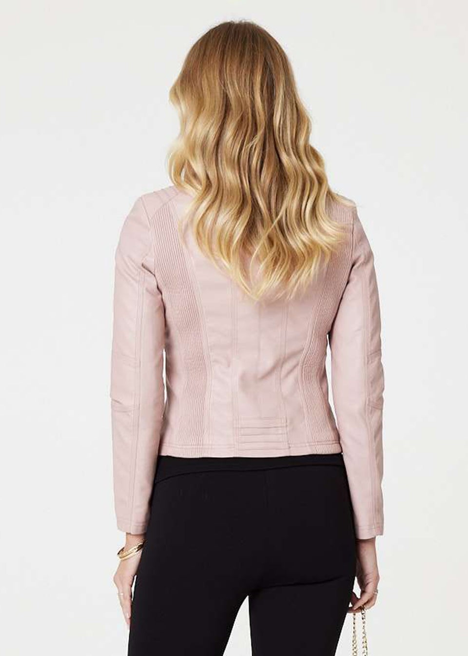 Izabel London Pink Zip Front Faux Leather Jacket