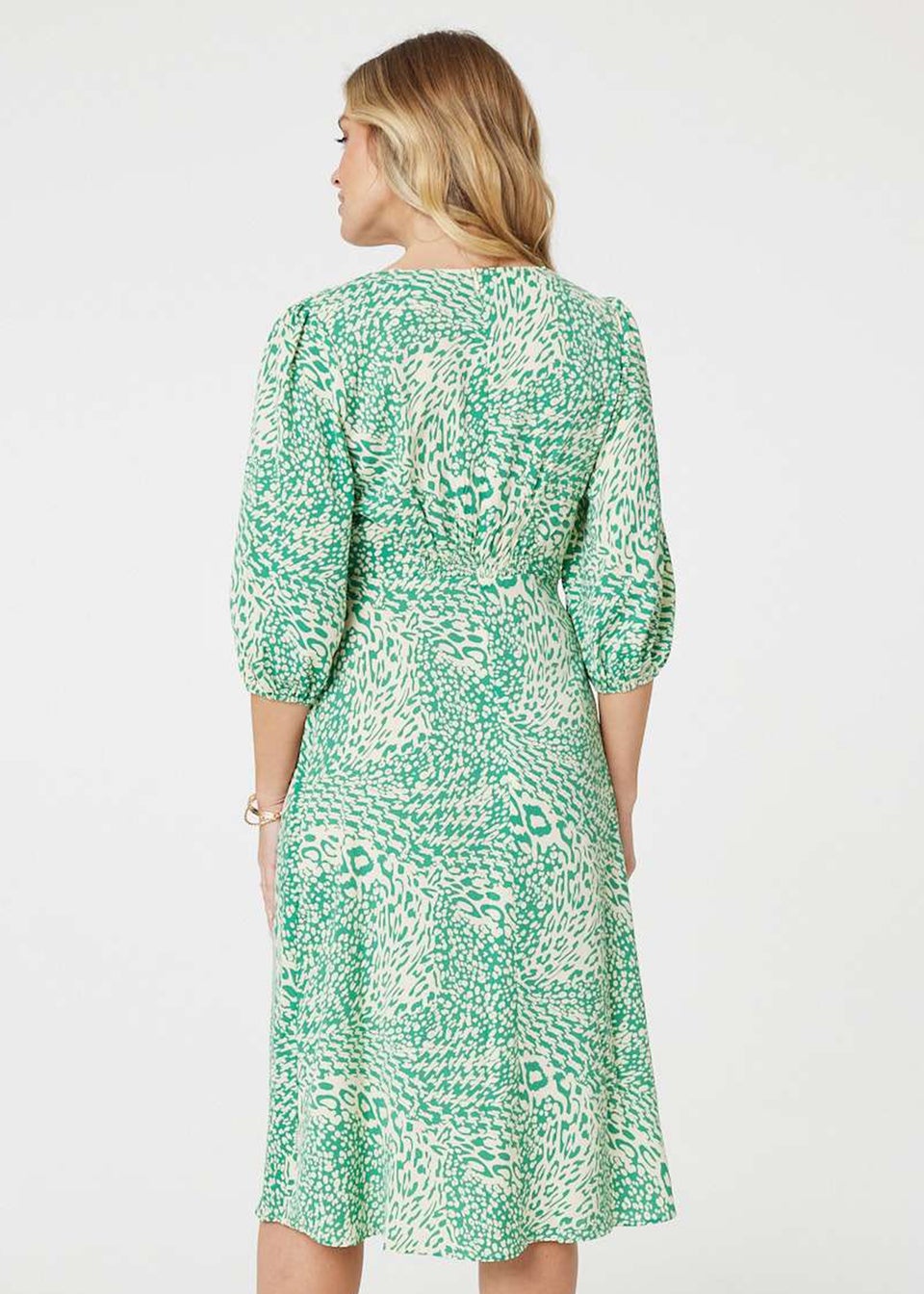 Izabel London Green Animal Print Slim Fit Midi Dress