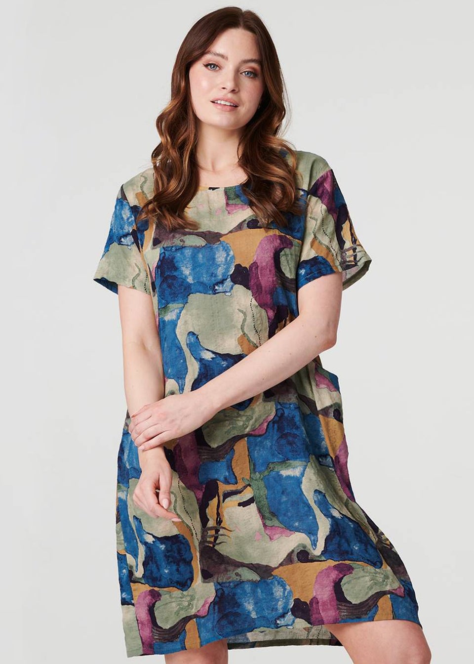 Izabel London Blue Printed Relaxed Short Dress