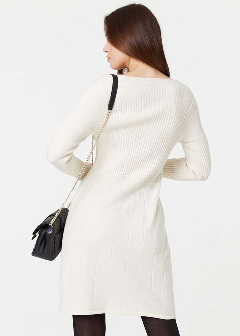 Izabel London White Plain Ribbed Knit Mini Dress
