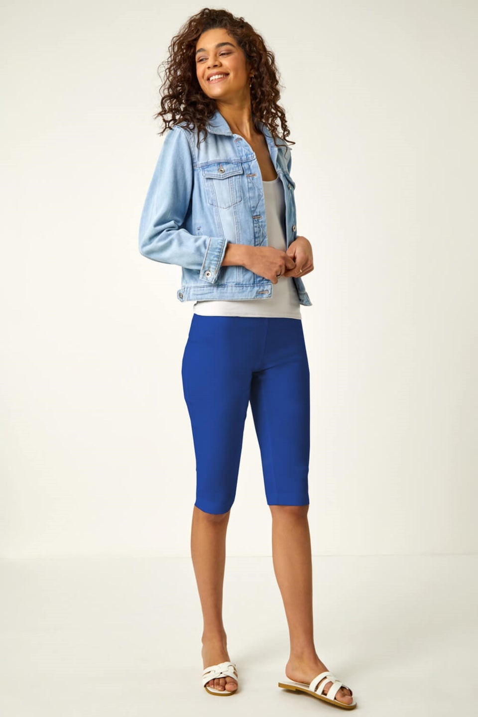Roman Royal Blue Elastic Waist Knee Length Stretch Shorts