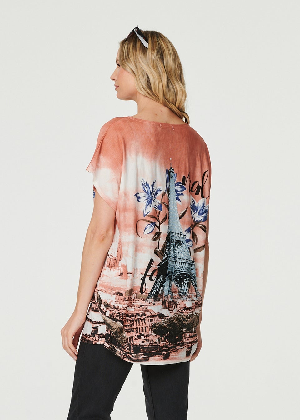 Izabel London Orange Eiffel Tower Graphic Relaxed Top