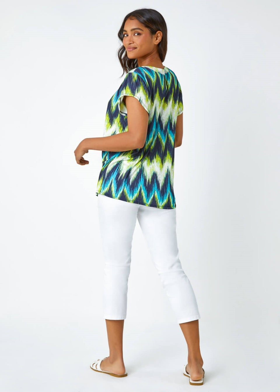 Roman Lime Zig Zag Print Stretch T-Shirt